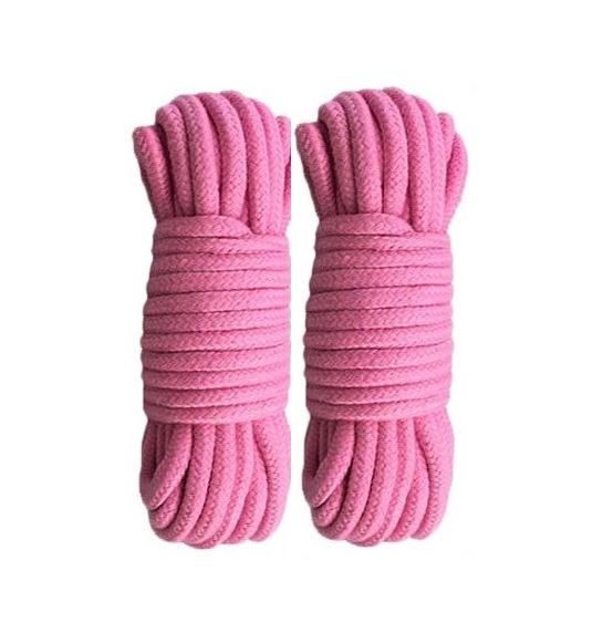 Super Soft Twisted Cotton Rope 1/3inch(8mm) Diameter and 64ft Long (Pack  of2X32ft) Durable and Sturdy Long Organic Cotton Rope Strong,Pink(Solid  Braid
